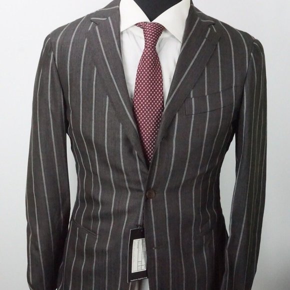 Ring Jacket Gray Wide Striped Silk Blend 2 Pc Suit Jacket Pants Sz 38 BRAND NEW - Picture 3 of 13